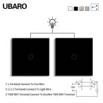 UBARO Dual Switch Wall Mounted Black Glasss Panel 1Gang 2Way 100-240Vac 50-60Hz