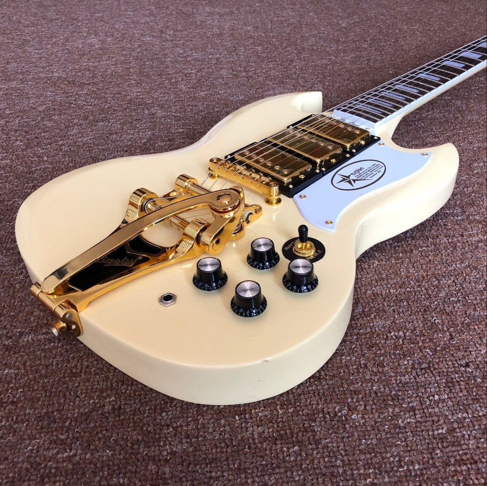 New style,China Custom SG Jazz electric guitar,Rosewood fingerboard,3 pickups,Gold hardware gitaar,vibrato system