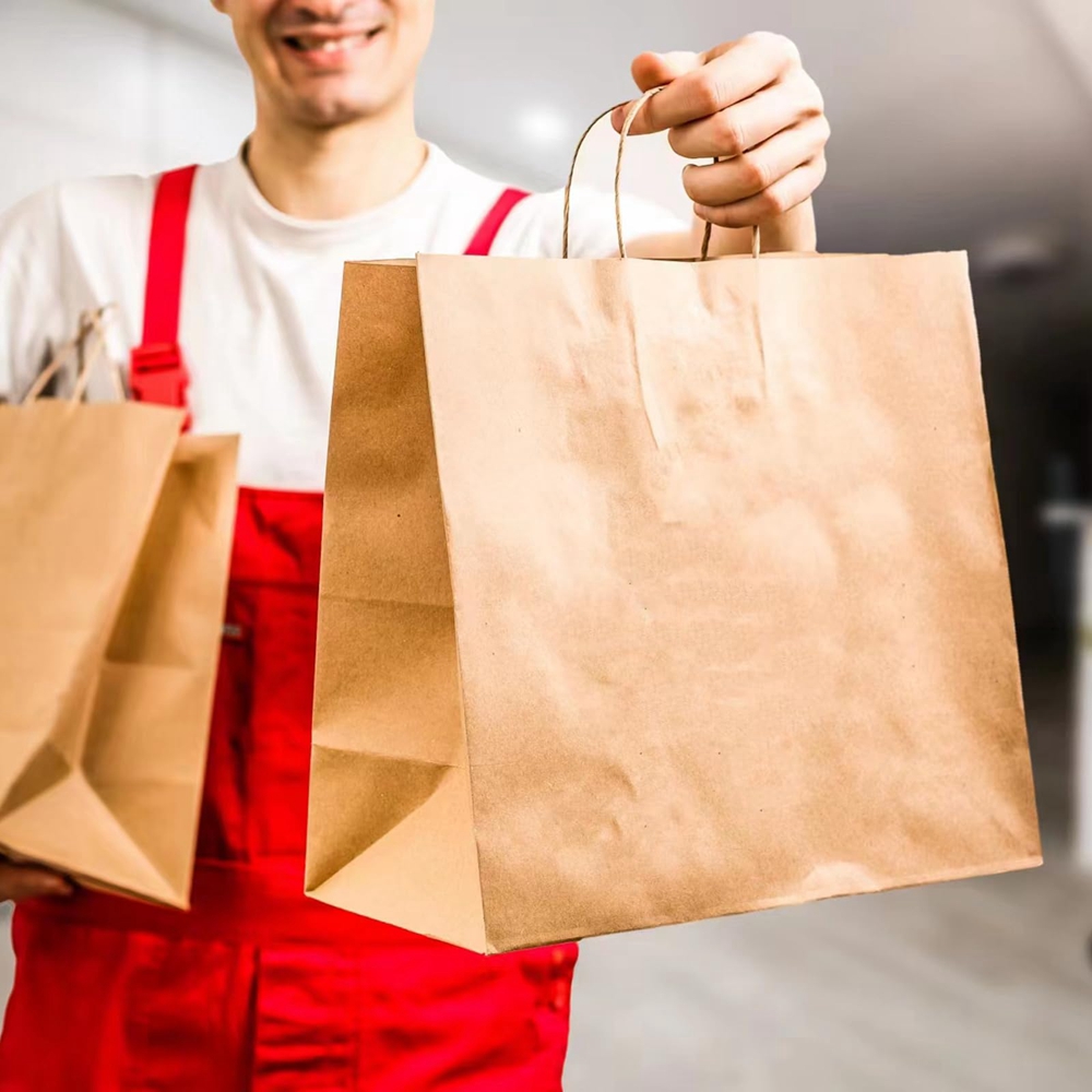 Customized Logo Extra Large Flat Bottom Kraft Paper Bag for Groceries and Clothes Sale