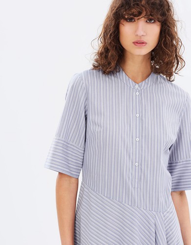 Woman Dress Summer 2018 Apparel Short Sleeve Woven Striped Midi Dress Wholesale