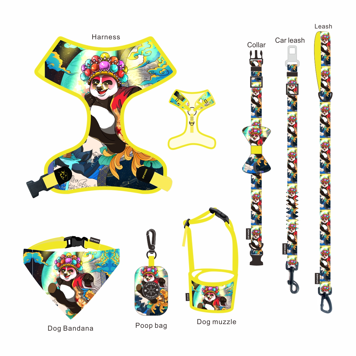 900D Nylon Dog Harness Set Well Padded Harness Leash Collar Set