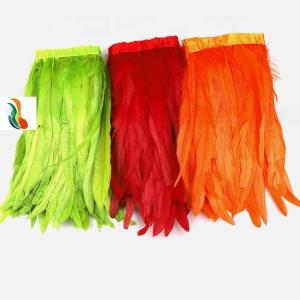Quality 10-12inch Rooster Coque Feather Fringe Trim with Satin Ribbon Tape wholesale