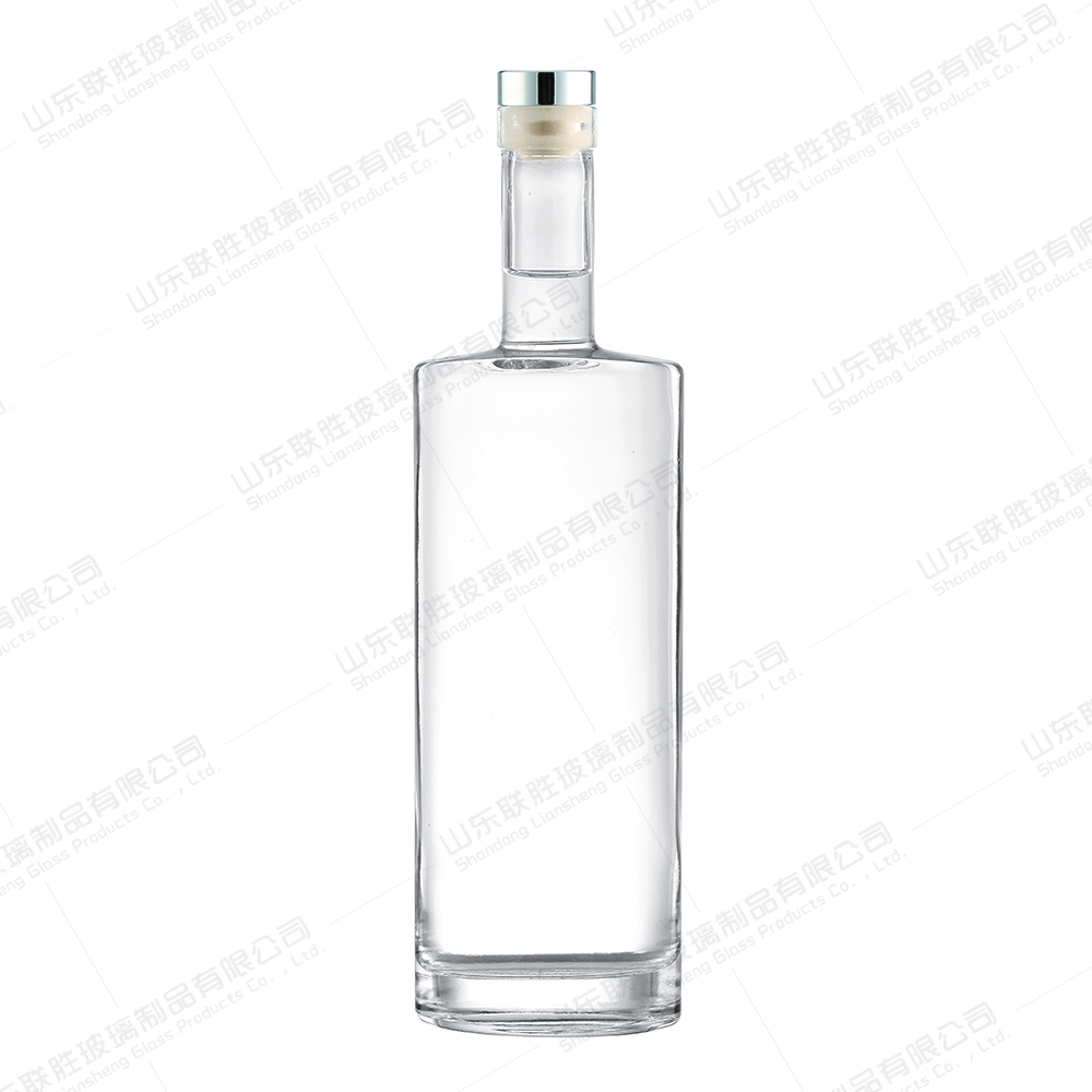 750ml Oval Cylindrical Thin Tall Flat Glass Bottle for Whiskey Vodka Gin Strong Wine