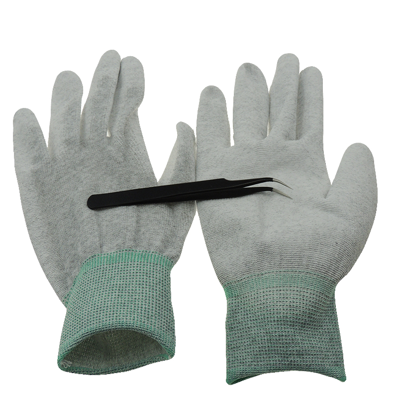 White Cleanroom Antistatic Nylon ESD PU Palm Gloves