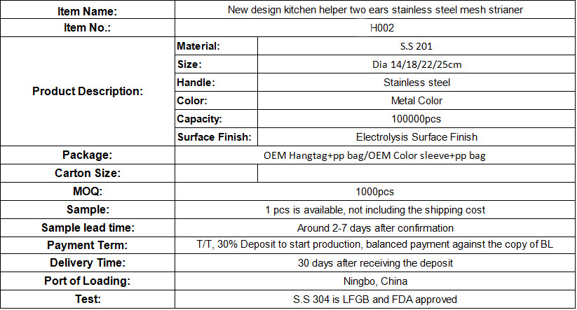 Cheap design kitchen helper sieve strainer stainless steel fine mesh flour strianer