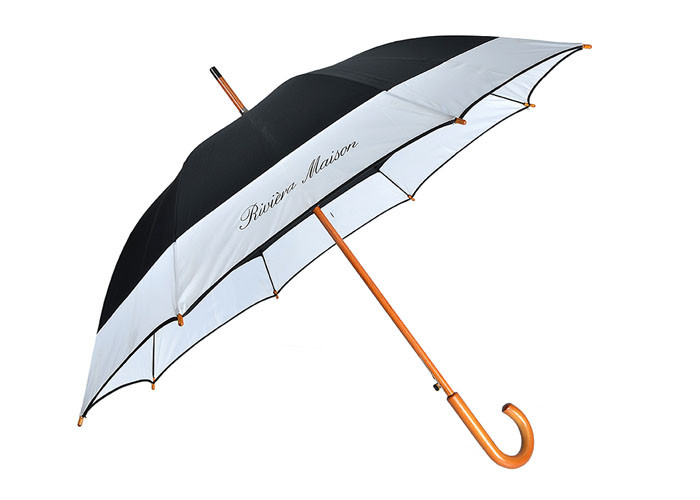 White Pongee Materials Promotional Golf Umbrellas Logo Printing Wooden J Handle