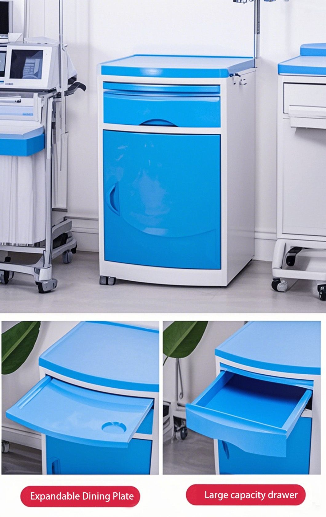 Factory Selling ABS Hospital Furniture Bedside Table Dental Instrument Cabinet