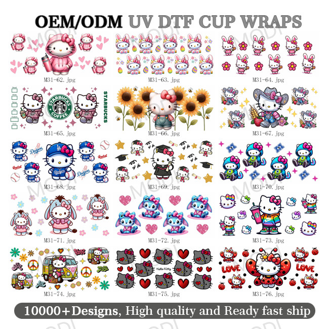 Factory Hot Sale Good Quality Ready To Ship Cartoon Transfer Logo Sticker Vinyl UV DTF Cup Wrap Transfers 16oz