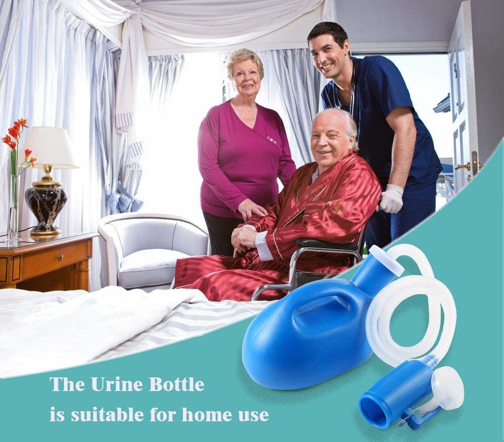 Portable male urinal with lid, Men's urinal,Re-Useable male urine bottle,disposable medical urinal 2000ml,Blue,