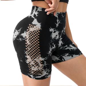 Quality Tie-dye hollow high waist yoga pants fitness shorts wholesale