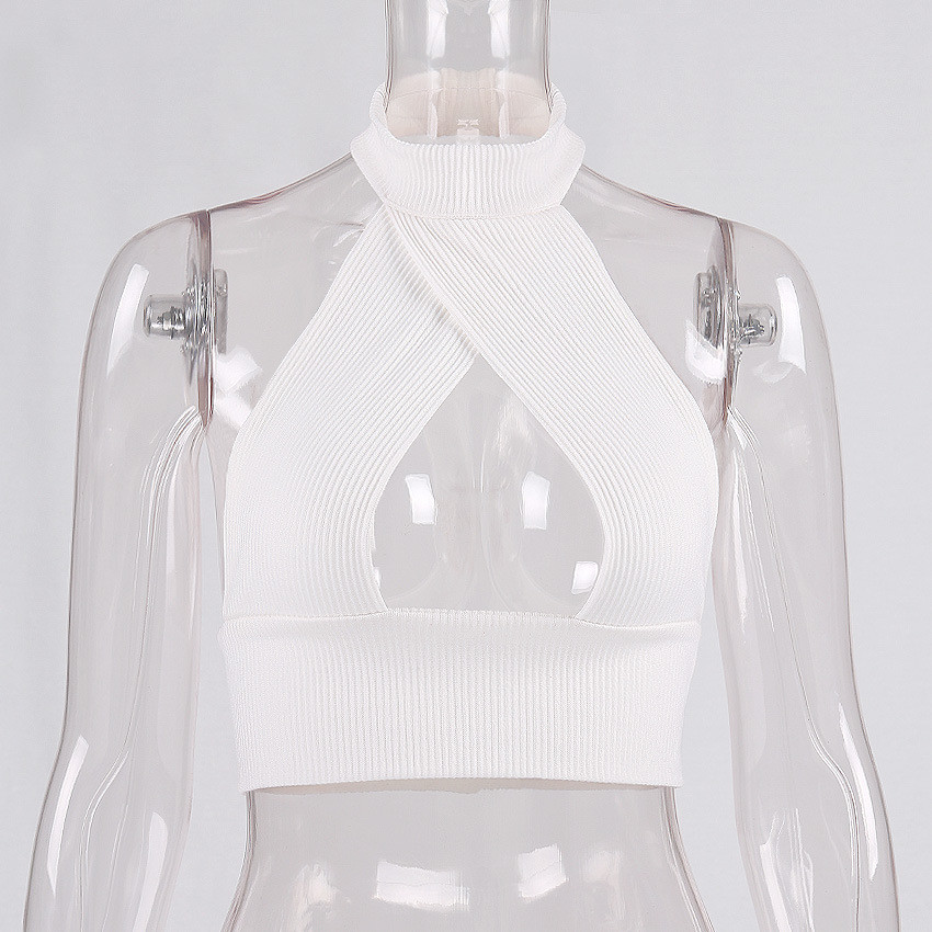 Open Back Sexy Twisted White Halter Neck Wrap Crop Top