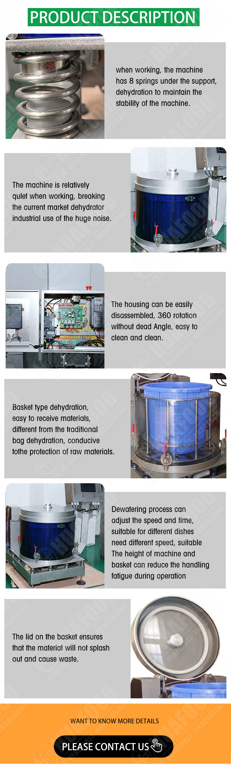 High Speed Spin Fruit Vegetable Dewatering Machine Water Dryer Machine