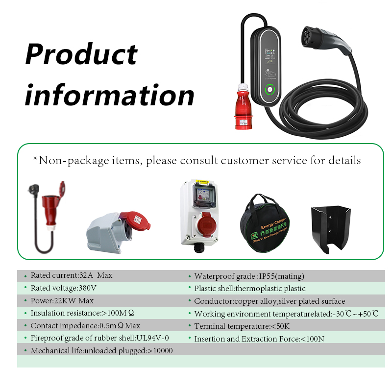 Type2 Portable Charger 22kw 3phase Wallbox 32A AC Home Compatible Single Phase for Electric Vehicle Charging Equipment