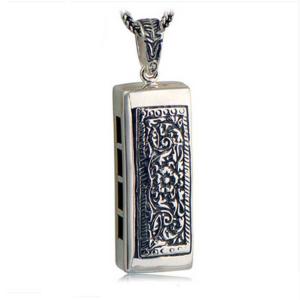 Quality Retro Mens Sterling Silver Necklace with Mouth Organ Pendant and Wheat Chain (003817W) wholesale