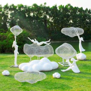 Quality Floating Cloud Girl Outdoor Fiberglass Statues Garden Painted For Display wholesale