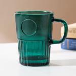 400ml Striped Glass Drinking Cups Green 14 Oz Glass Mug Lead Free Machine