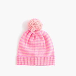 Quality Girl ' S Pink Pom Pom Beanie , 100 % Cashmere Stripe Slouchy Beanie With Pom Pom wholesale