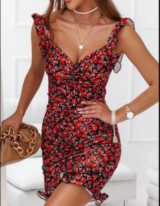 Quality Custom Clothing Manufacturer Women'S Summer Ruffle Sleeveless V - Neck Sexy Floral Dress wholesale