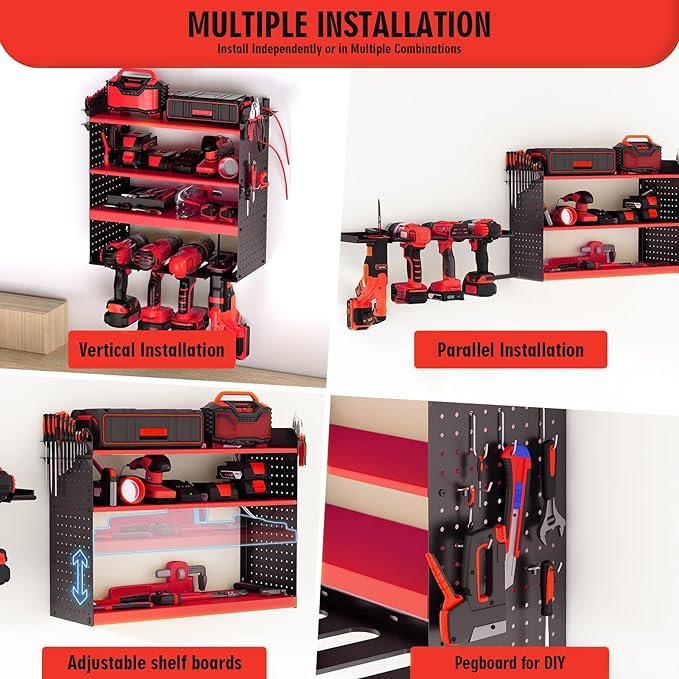 Stocked Heavy Duty Metal Power Tool Organizer Storage Wall Mount Upgrade Your Workshop