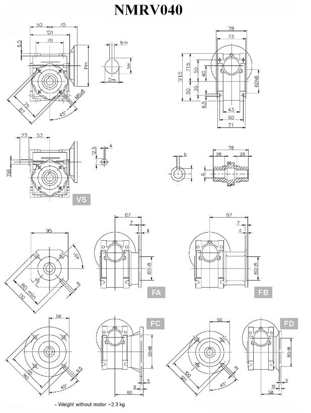 Small volume Nmrv worm gear reducer, Rv40 aluminum worm gear reducer