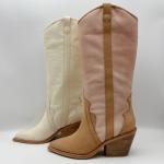 soft cow suede leather with soft embroidery canvas，pointed toe high ankle Womens