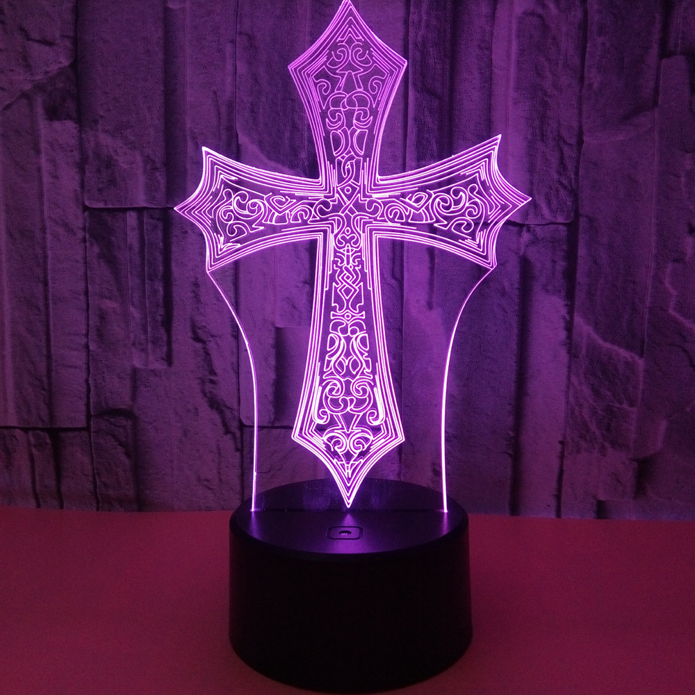 custom oem Islam Christian religion Cross 3D Night Light Touch Remote table lamp child gift
