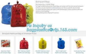 China Colored medical waste bags biohazard garbage plastic bags on roll with warning logo, Flat top recycling colored biohazar on sale