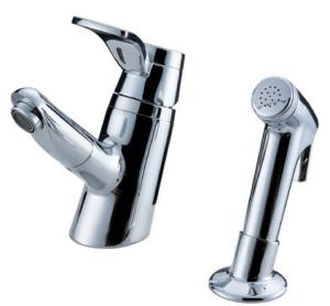 Quality Sink Mounted Brass Two Hole Bathroom Faucet , Unique Pull Out Shower Tap wholesale