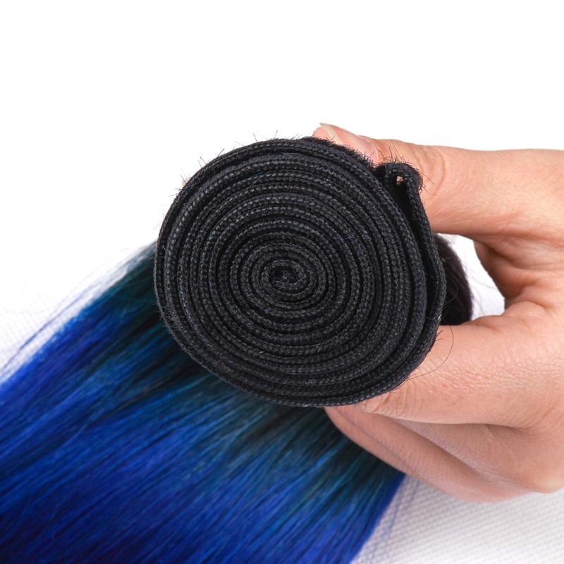 #T1B/Blue/Light Blue Straight Remy Human Hair Bundles Sew In Weave Bundles Brazilian Bundle Deals