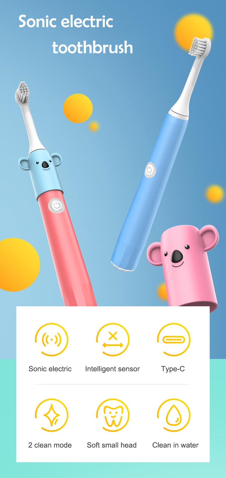 CONTEC C1 Waterproof IPX7 Electric Sonic Toothbrush Rechargeable Toothbrush