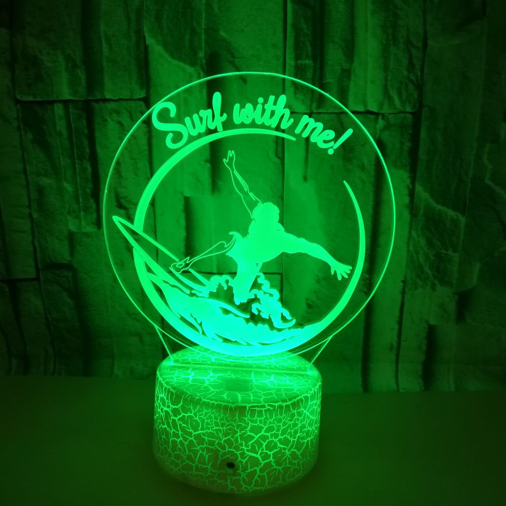 Custom OEM company sports logo pictures surf Waves 3D Night Lights Crack Stereoscopic 