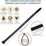UV Resistant Black Polyamide 6.6 Cable Tie Plastic Zip Tie 200mm x 4.8 (22kgs,