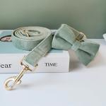 Luxury Nylon Dog Collar Leash With Bow Tie Gold Metal Bbuckles Adjustable Pet