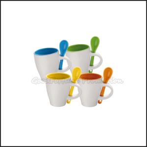 Quality Promotion printed logo coloured two tone ceramic coffee mugs with spoon wholesale