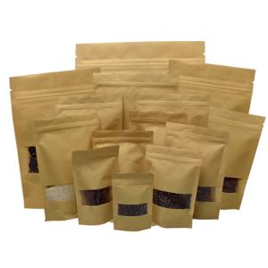 Quality PET Window Zipper 100g Kraft Paper Stand Up Bags wholesale