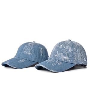 Quality OEM Blue Denim Fabric Baseball Caps Embroidery 55cm Cotton Twill wholesale