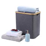 Rectangle Fiber Rod Collapsible Bamboo Laundry Hamper With Lid 40*33*45cm