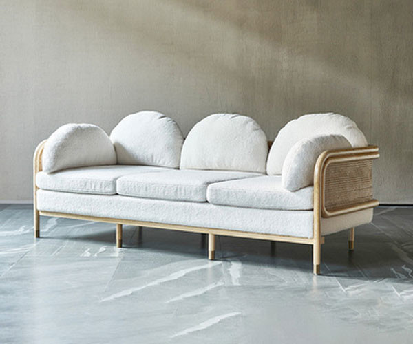 Wood Rattan Living Room Simple Sofa Country Style Sponge Upholstery Teddy Fabric