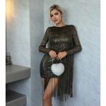 Sequin And Beaded Tassel Dress Radiant Nights Beaded Fringed Long Sleeve Woven