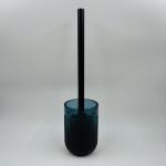 Round Pale Blue Glass Bathroom Accessories Set with Ribbed Vertical Stripe Soap