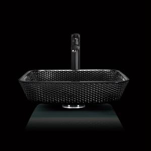 Quality 12mm Thick Black Glass Bathroom Sinks 400mm Height Crystal OEM Square Above Counter Sink wholesale