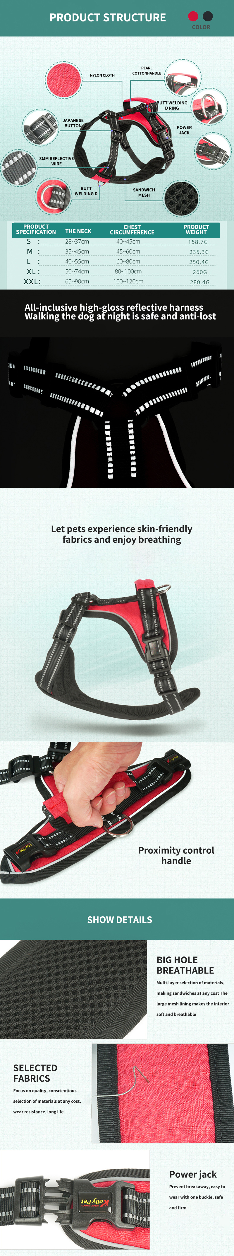 Explosion Proof Nylon Dog Harness Reflective Dog Vest Harness Medium Large