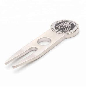 Quality Hot sale metal custom logo golf divot repair tool pitch fork with ball mark wholesale