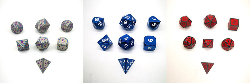 DnD Metal Dice Set 7pcs In A Set With Blue Dyed And White Numbers