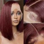 Bone Straight Burgundy 99J Short Bob Human Hair Wig Straight 13x4 Lace Front Wig