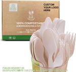 Compostable Cutlery Set Eco-Friendly Heavy Duty Utensils (50 Forks, 50 Spoons,