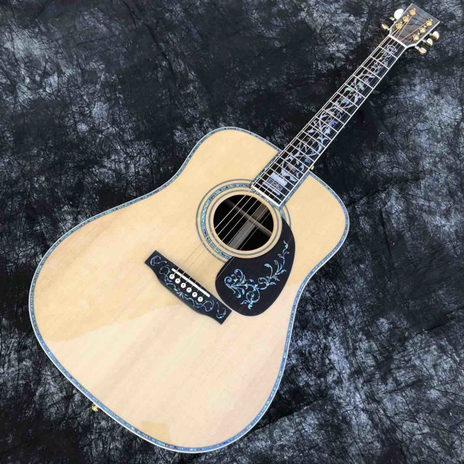 D style 41 inch solid spruce deluxe Abalone inlay acoustic guitar