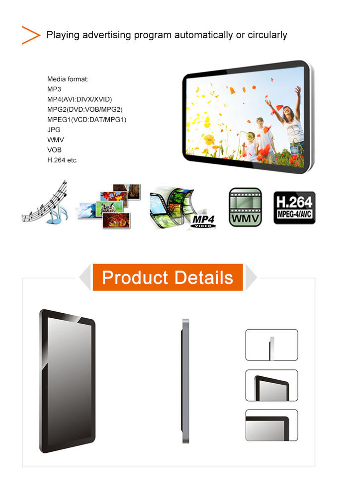 Indoor Wall Mounted Advertising Display 32 Inch 3g 4g Wifi MP4 Player Advertising