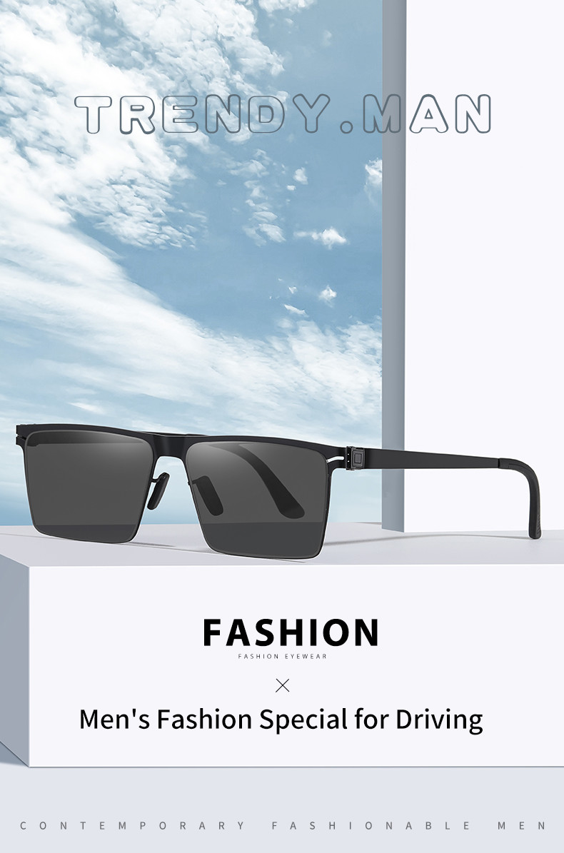 Ultralight Metal Frame Sunglasses Double UV Coating , Male Sunglasses For Driving