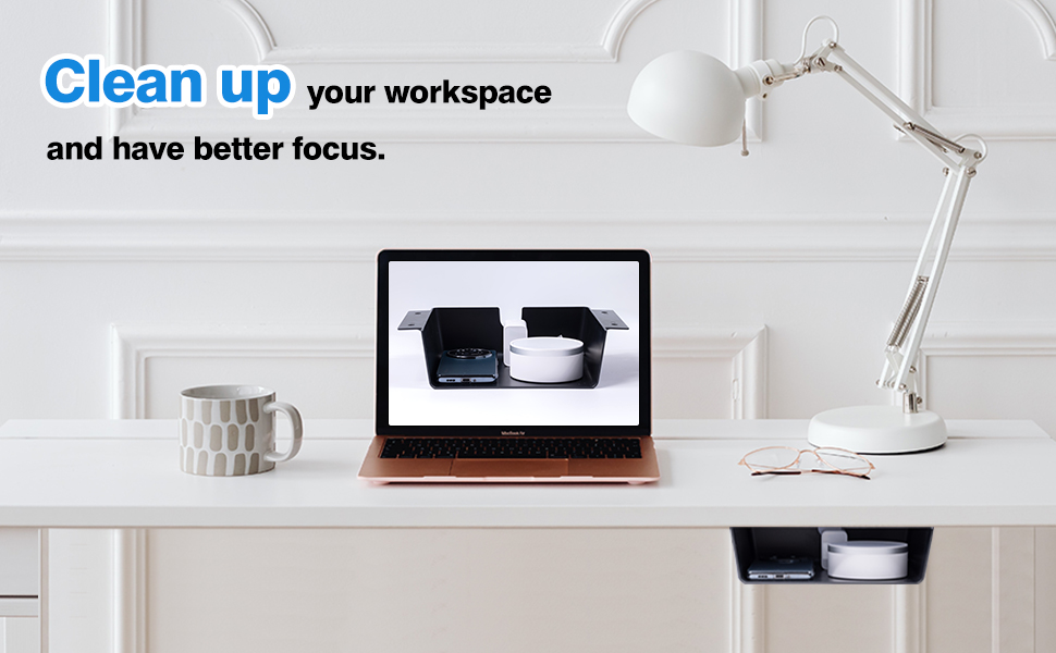 Functional Design Under Table Storage Shelf for Adjustable Stand Up Table Organizer